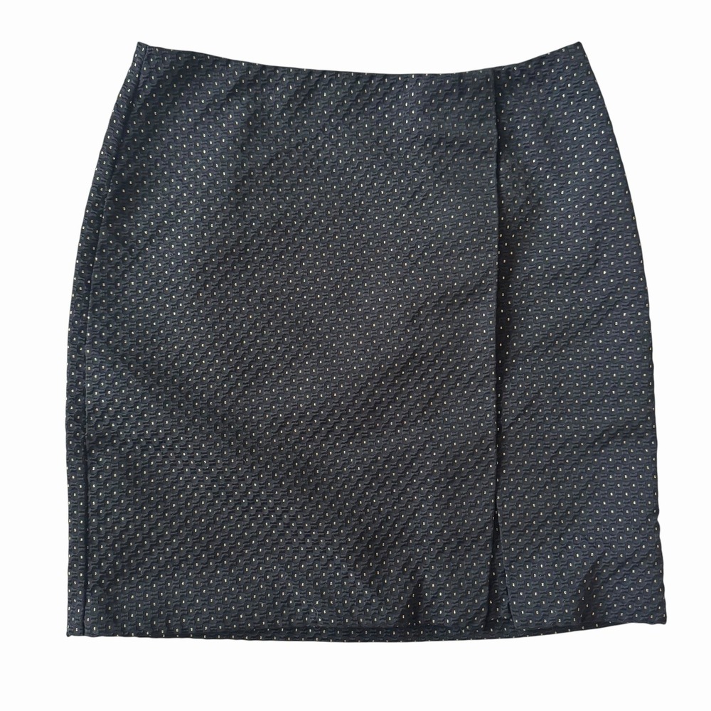 Ann Taylor Petite Black Gold Metallic Dot Mini Skirt 2P Office professional
